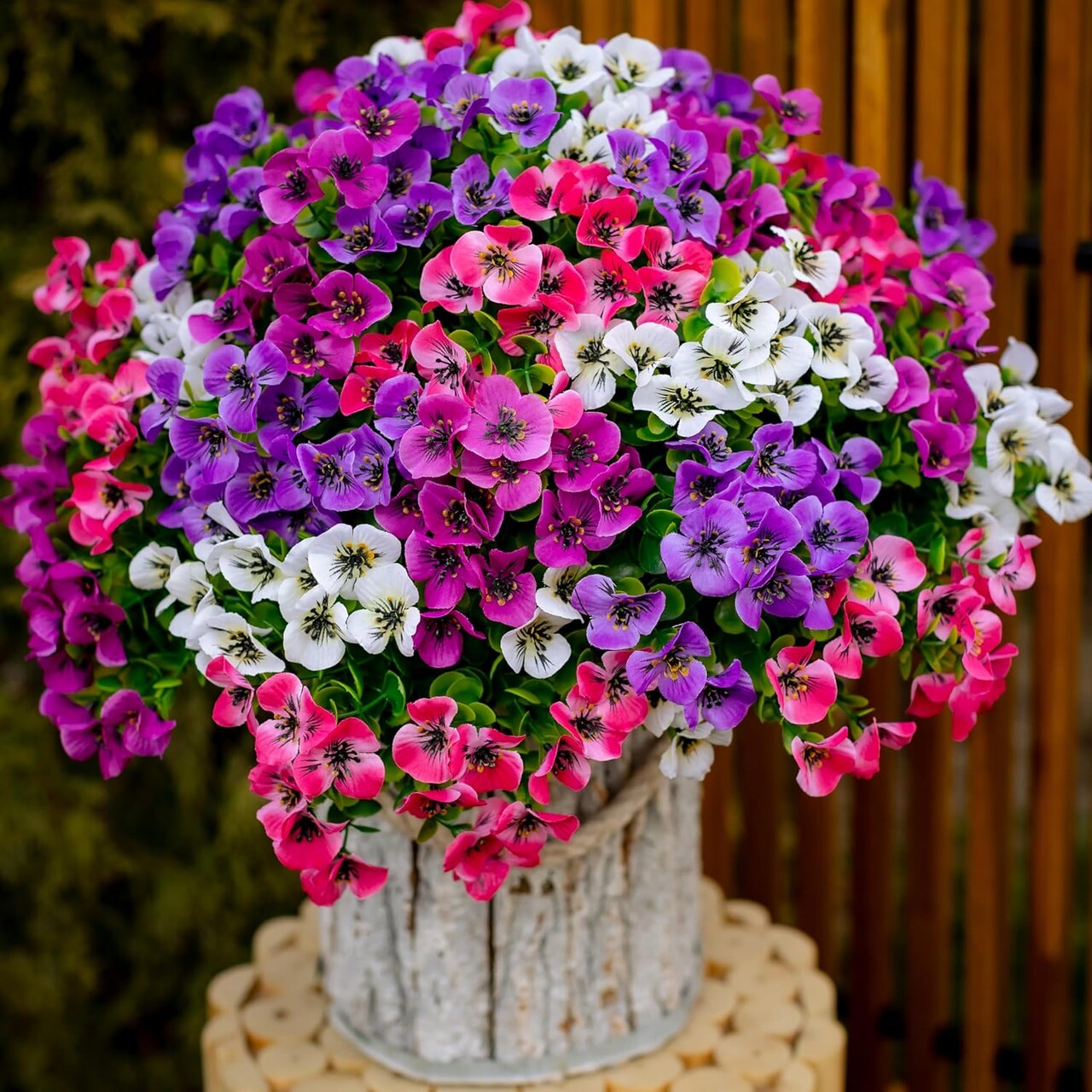 16-Bundle Artificial Pansy Flowers – UV-Resistant, No-Fade Faux Plants for Outdoor and Indoor Decor, Garden, Porch, Patio, and Home